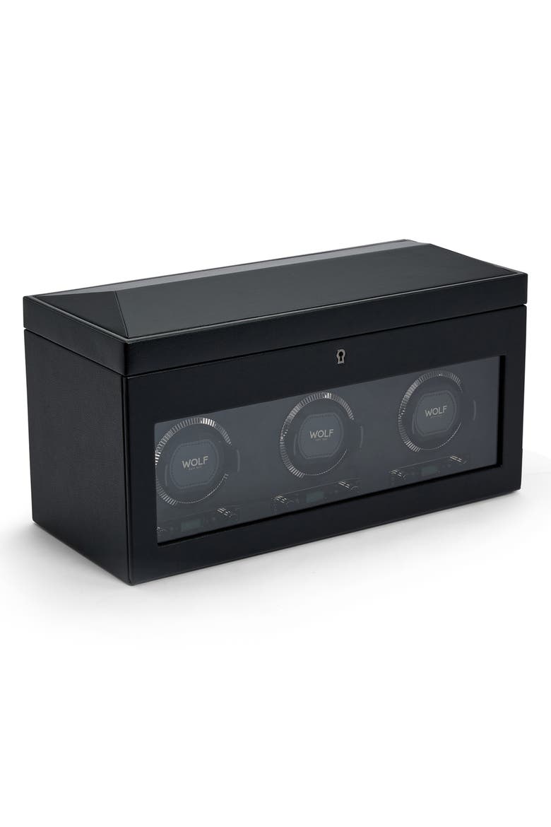 British Racing Triple Watch Winder with Storage, Alternate, color, Black