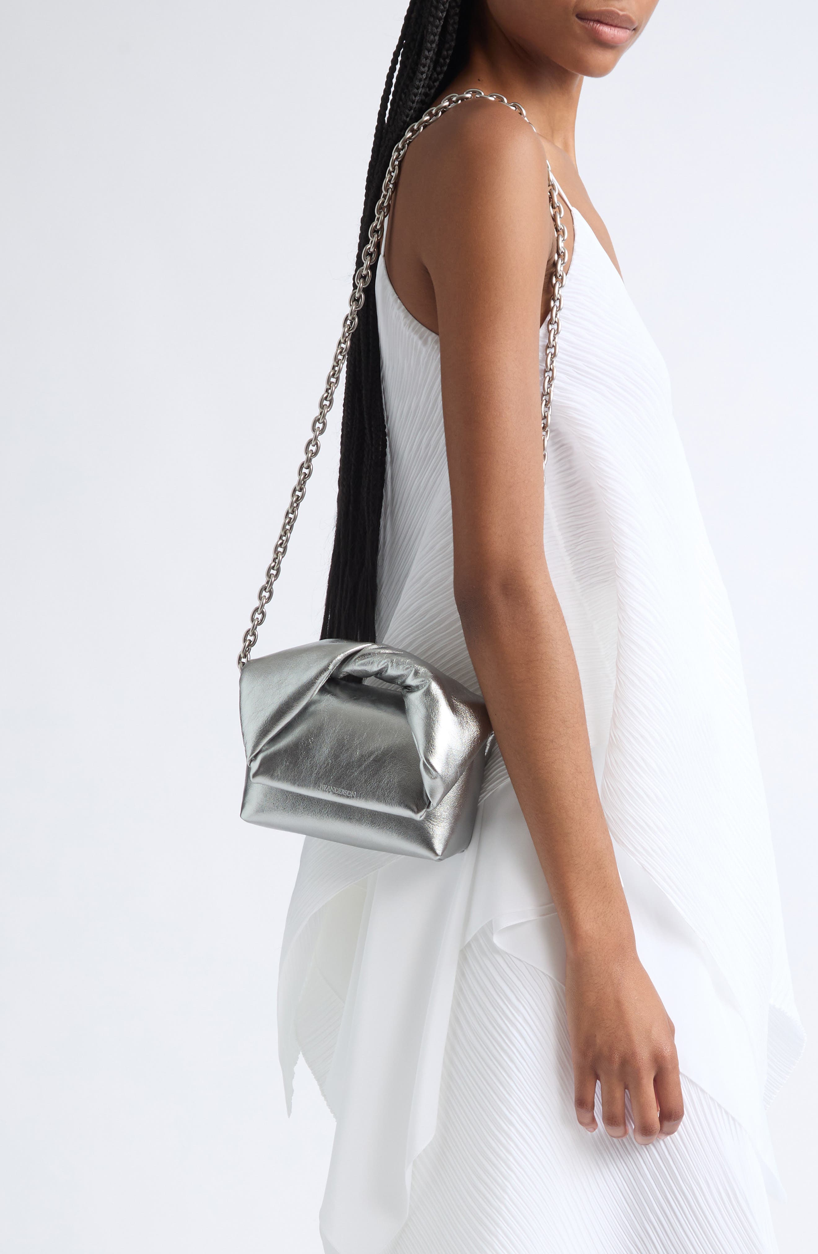 Small Twister Leather Crossbody Bag, Alternate, color, SILVER 910