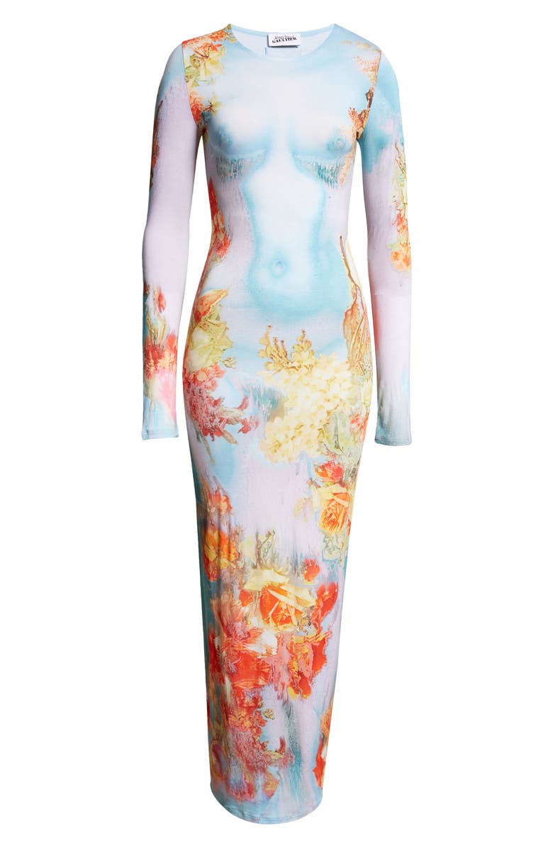Jean Paul Gaultier Floral Body Print Crop Long Sleeve Dress, Alternate, color,