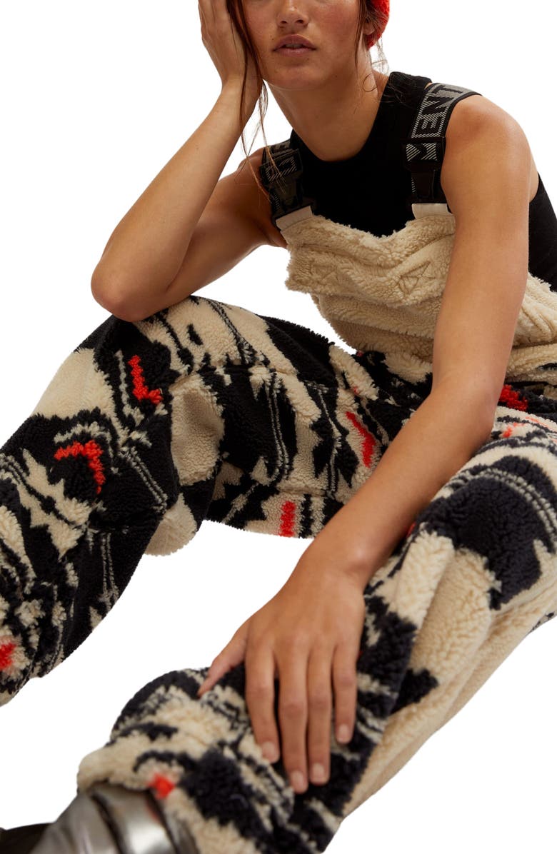 Free People FP Movement Hit the Slopes Fleece Overalls, Alternate, color, Black Fairisle Combo