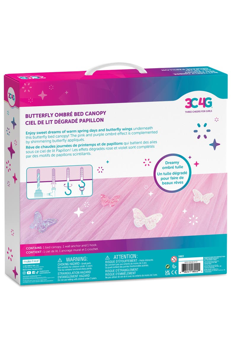 Butterfly Ombre Bed Canopy with Pink & Purple Shimmering Butterflies Kit, Alternate, color, Multicolored