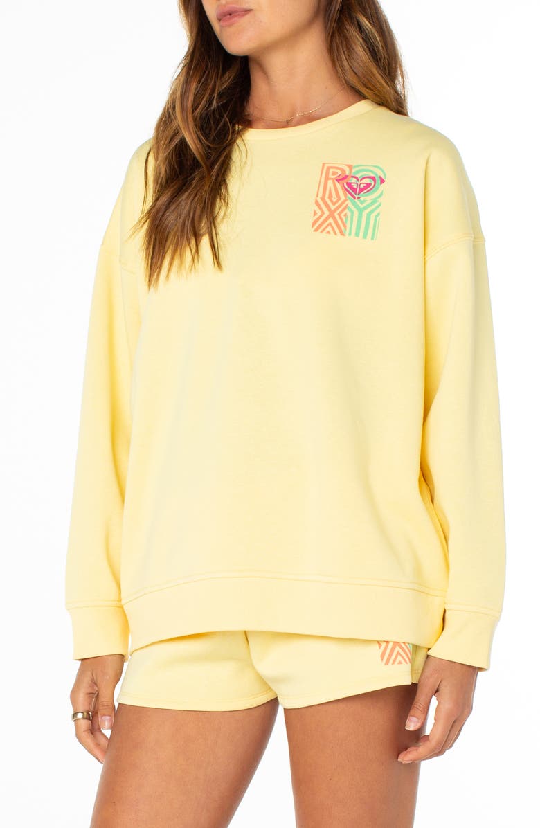 Roxy Morning Strole Graphic Crewneck Sweatshirt, Alternate, color, Popcorn