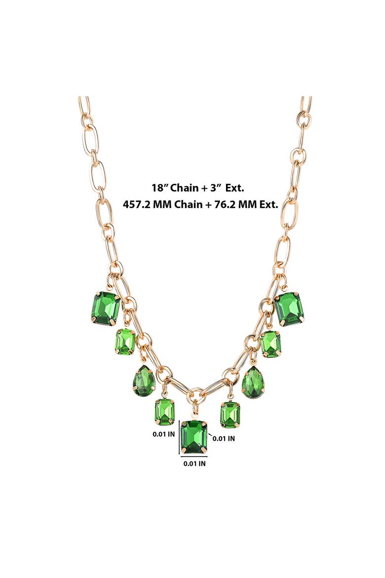 Green Gem Drop Charm Necklace in Gold-Tone Chain, Alternate, color, Green