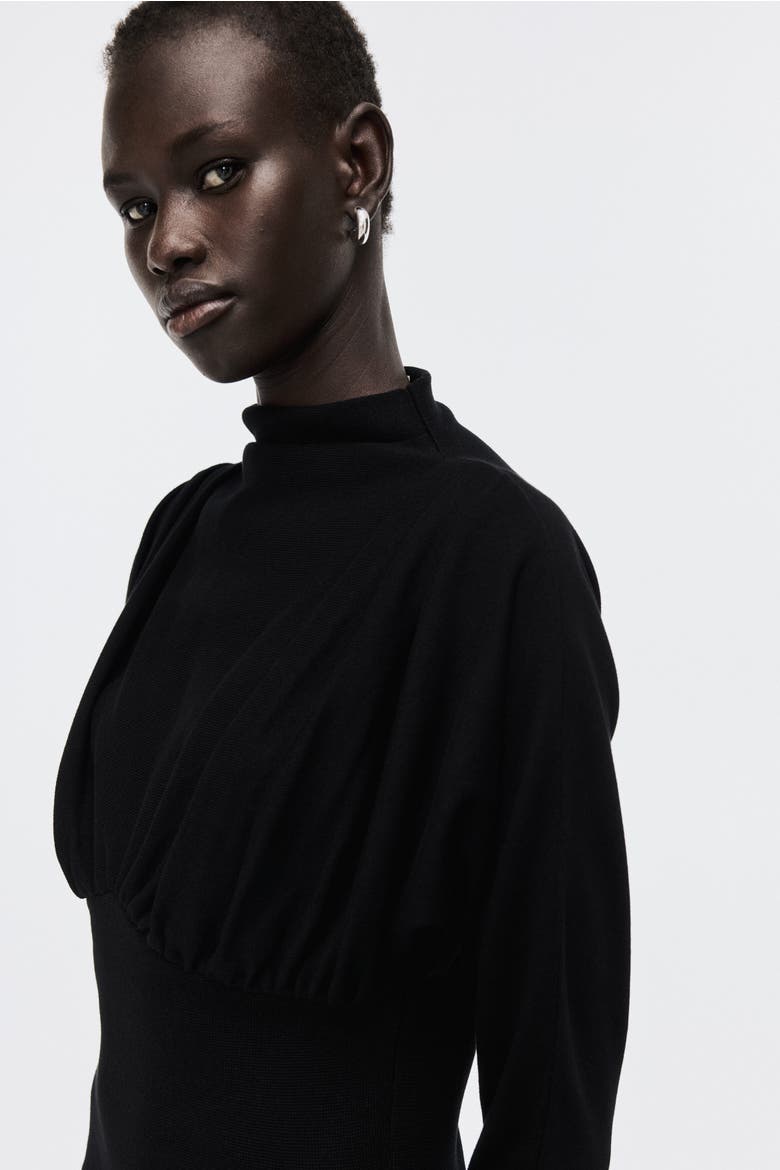 Gathered Turtleneck Dress, Alternate, color, Black