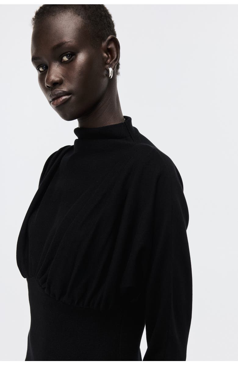 H&M Gathered Turtleneck Dress, Alternate, color, Black