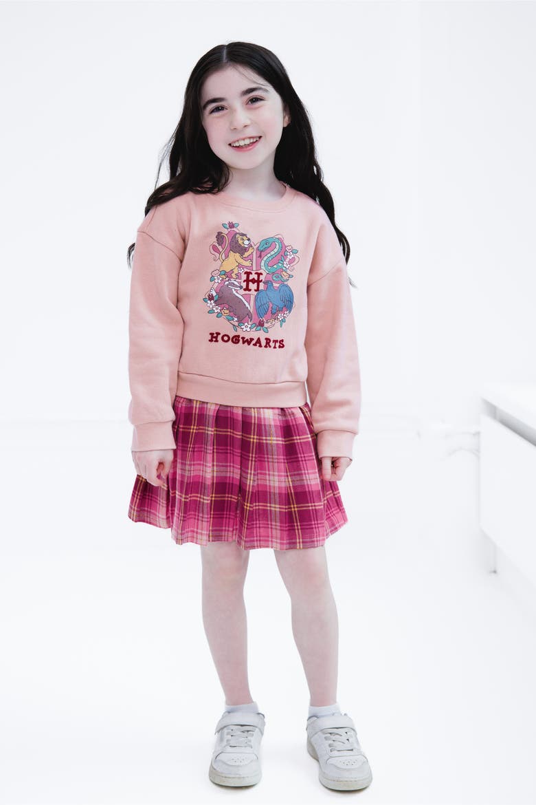 Fleece Pleated Sweatshirt Dress, Alternate, color, Mellow Rose Plaid