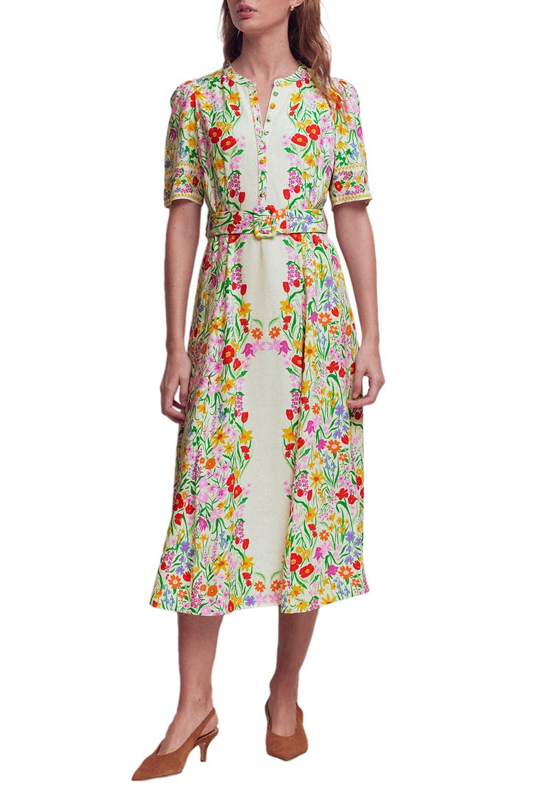 Kate Floral Puff Sleeve Belted Shirtdress, Main, color, IVORY GARDEN PLACEMENT