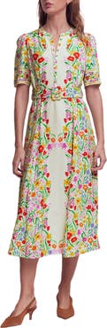Boden Kate Floral Puff Sleeve Belted Shirtdress