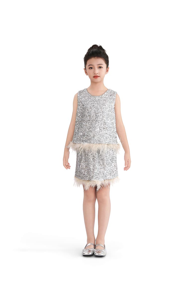 Sequin Feather-Trim Set, Alternate, color, Grey