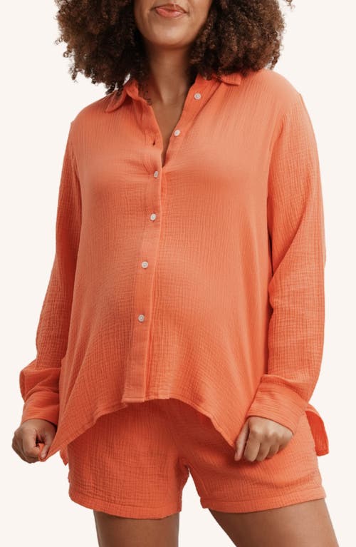 Nom Maternity The Easy Maternity Button-up Shirt In Orange