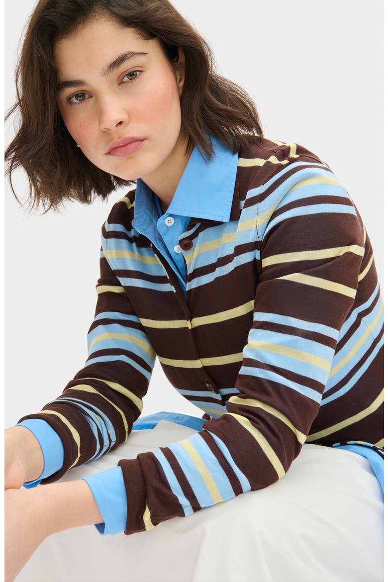 Sue Ellen Stripe Button-Up Top, Alternate, color, BROWN STRIPE