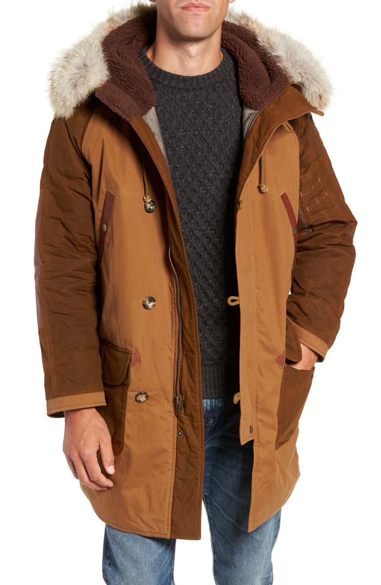 Frye Ranson Faux Fur Trim Mixed Media Parka, Main, color, 