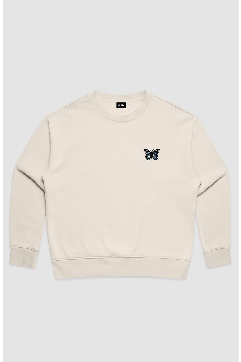 Butterfly Relaxed Fleece Crewneck Sweatshirt, Alternate, color, Ecru