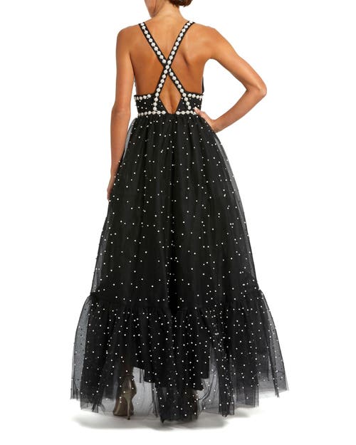 Mac Duggal 20747 Beaded Formal Prom High Low Dress In Black Ivory