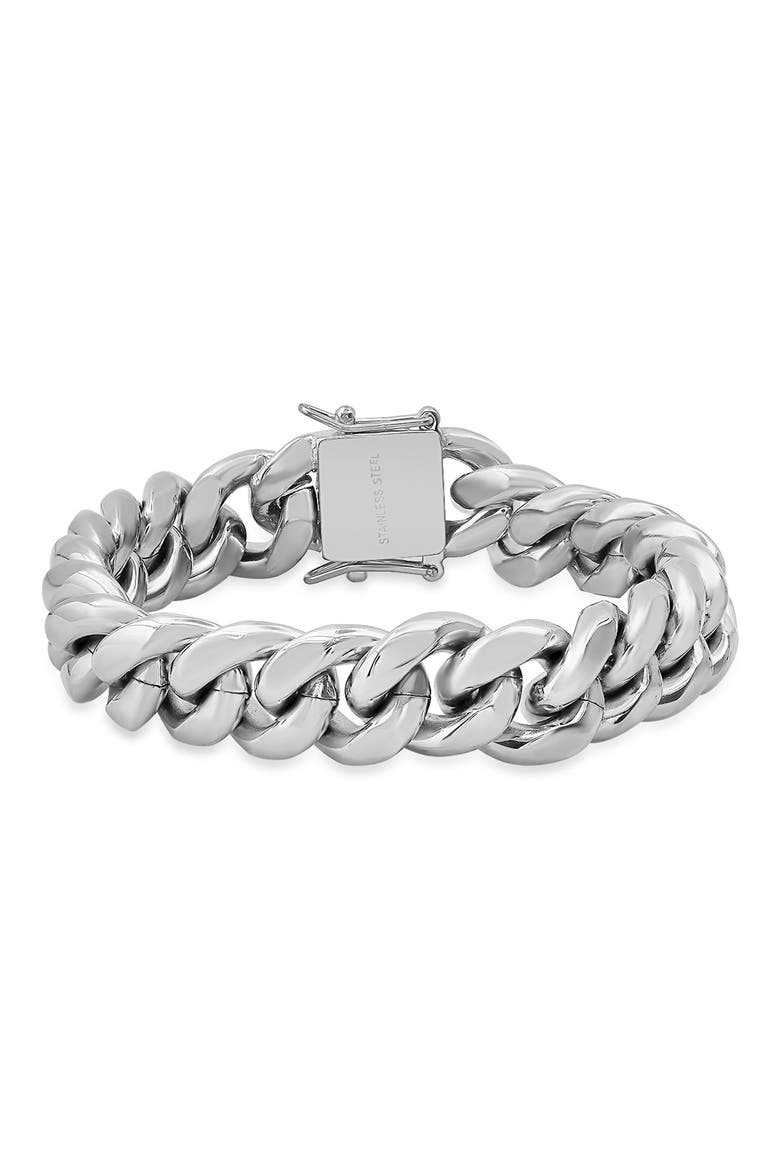 Men's Cuban Chain Bracelet, Main, color, SILVER