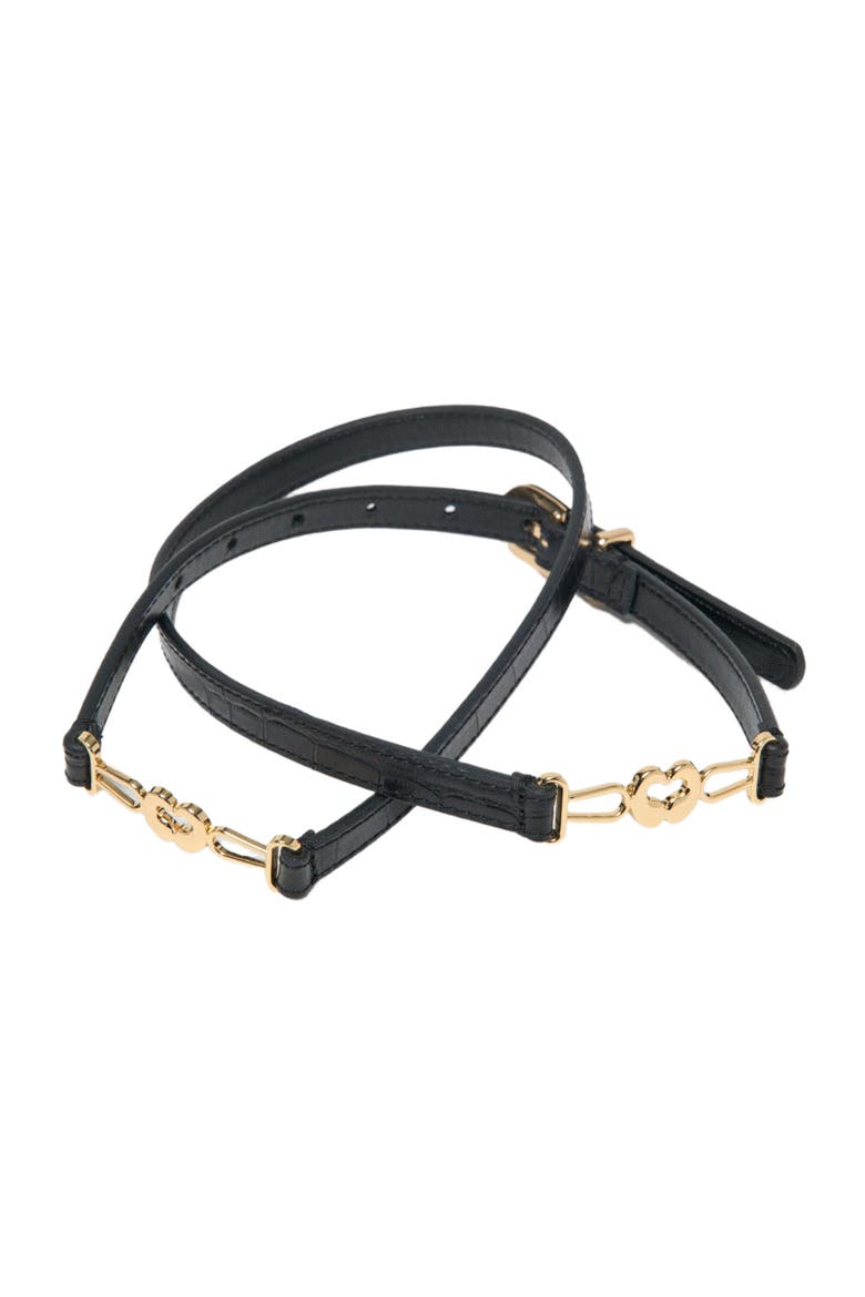 Slim croc-effect leather belt, Alternate, color, Black