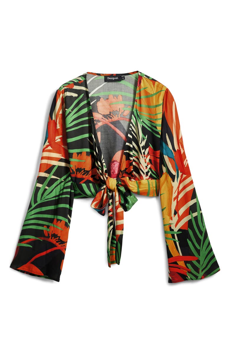 Desigual Long Sleeve Crop Wrap Top, Alternate, color,
