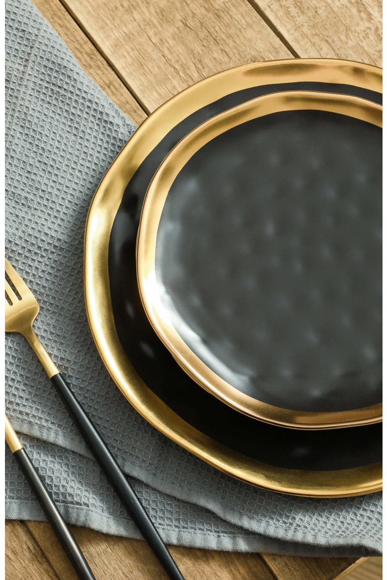 Florian Porcelain 16-Piece Dinnerware Set, Alternate, color, Black