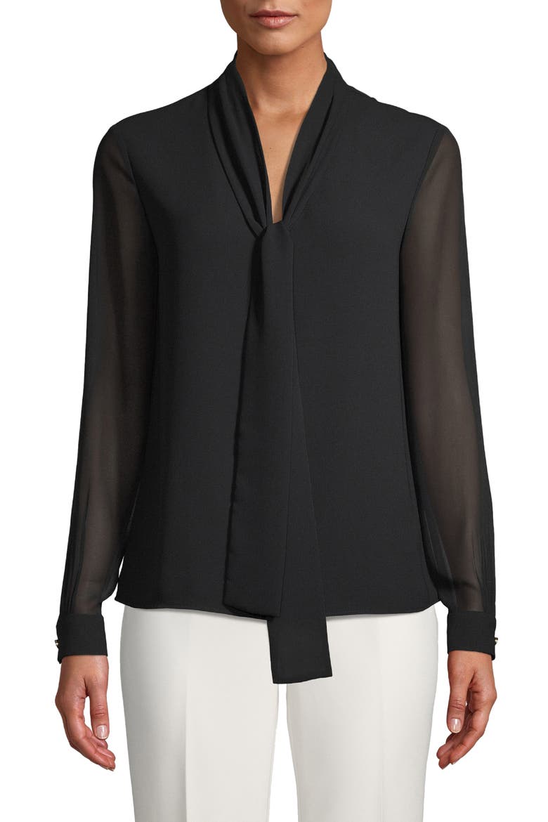 V-Neck Tie Front Blouse, Main, color, ANNE BLACK