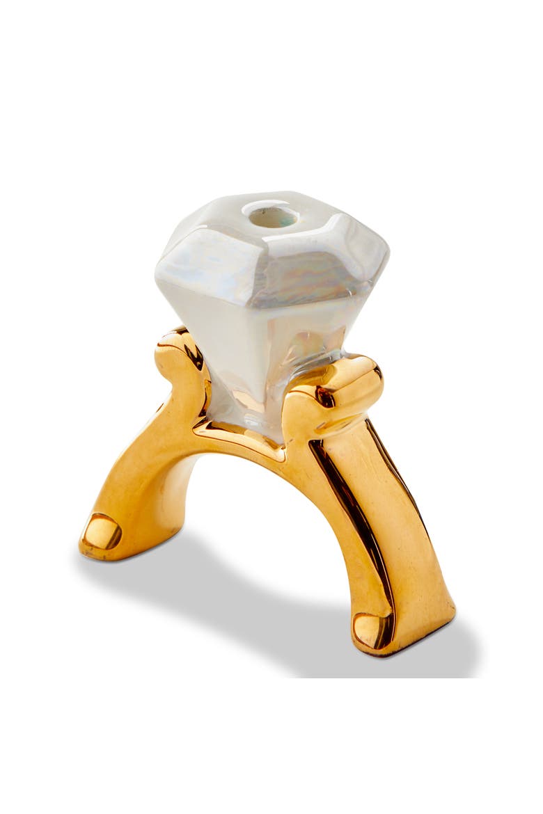 Ring Cake Topper Candleholder Multi Earthenware Everyday, Main, color, Gold