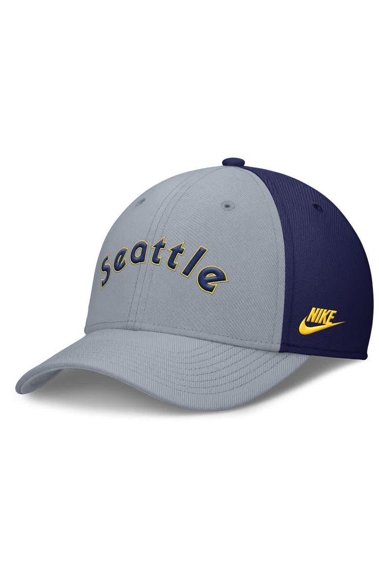 Nike Men's Nike Gray/Navy Seattle Mariners Rise Swoosh Performance Flex Hat, Main, color, 