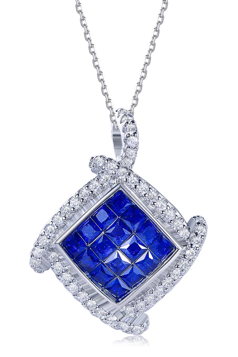 Cubic Zirconia Cushion Pendant Necklace, Main, color, BLUE