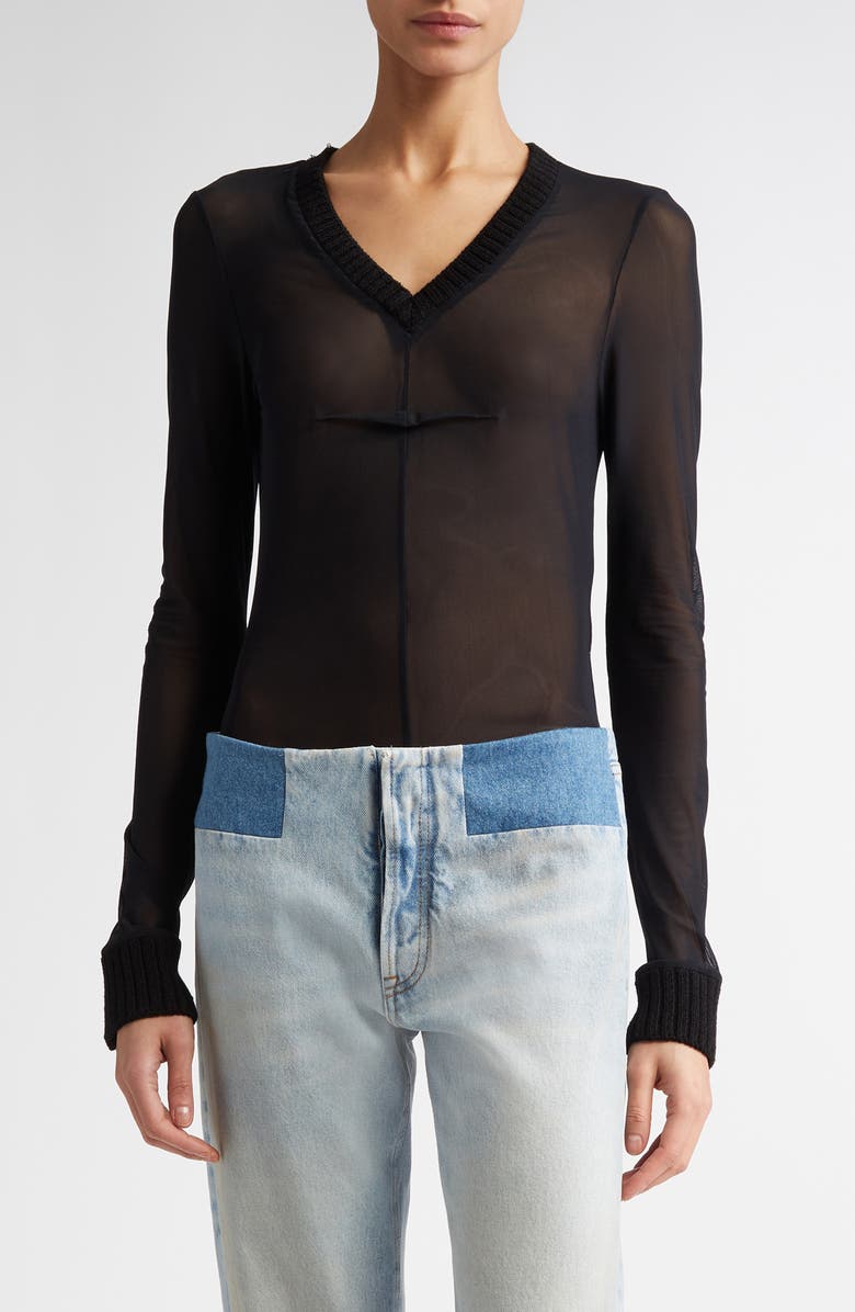 MM6 Maison Margiela Sheer Mesh Top, Main, color, Black