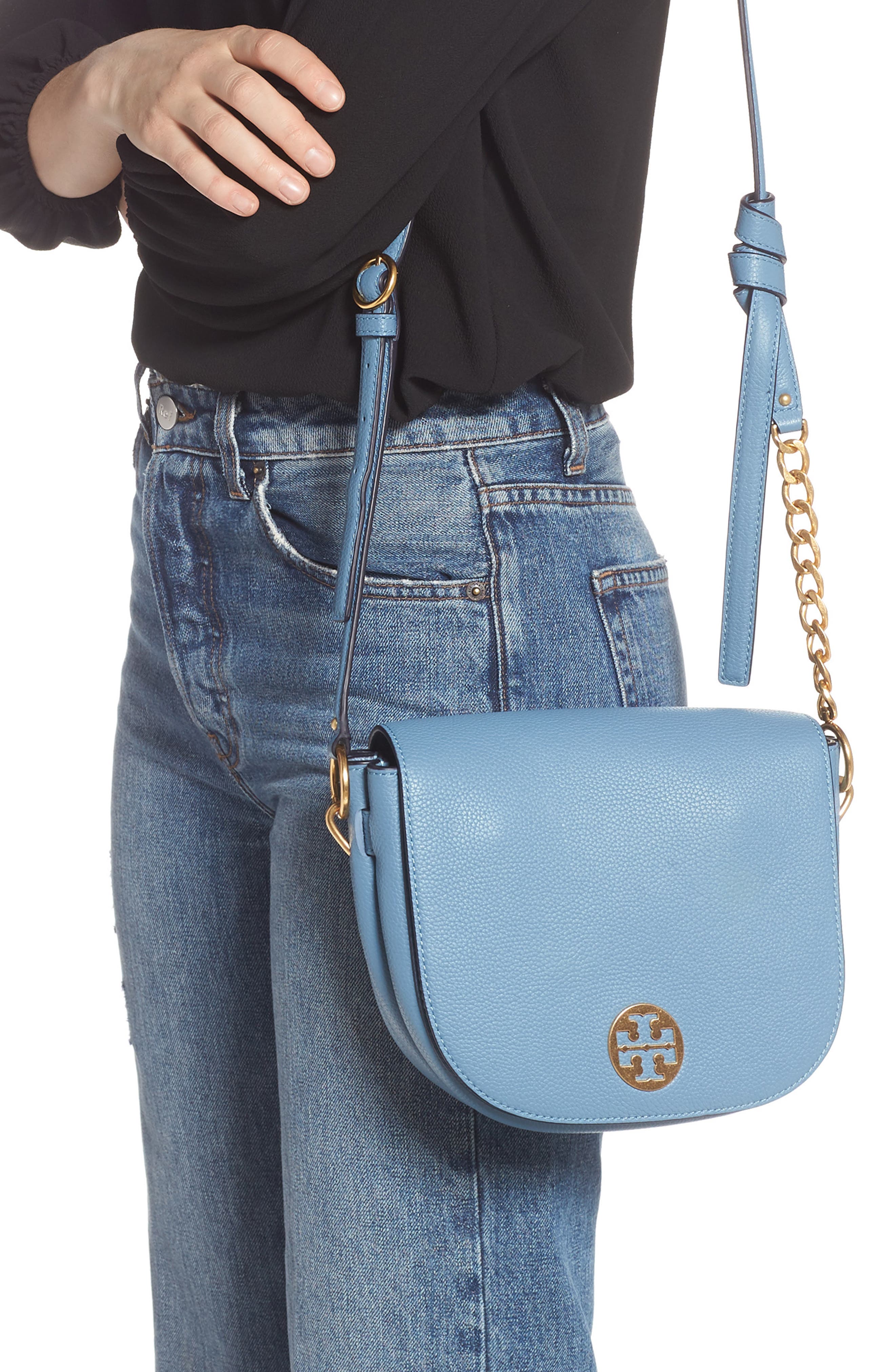 Tory Burch Everly Leather Flap Saddle Bag, Alternate, color, 