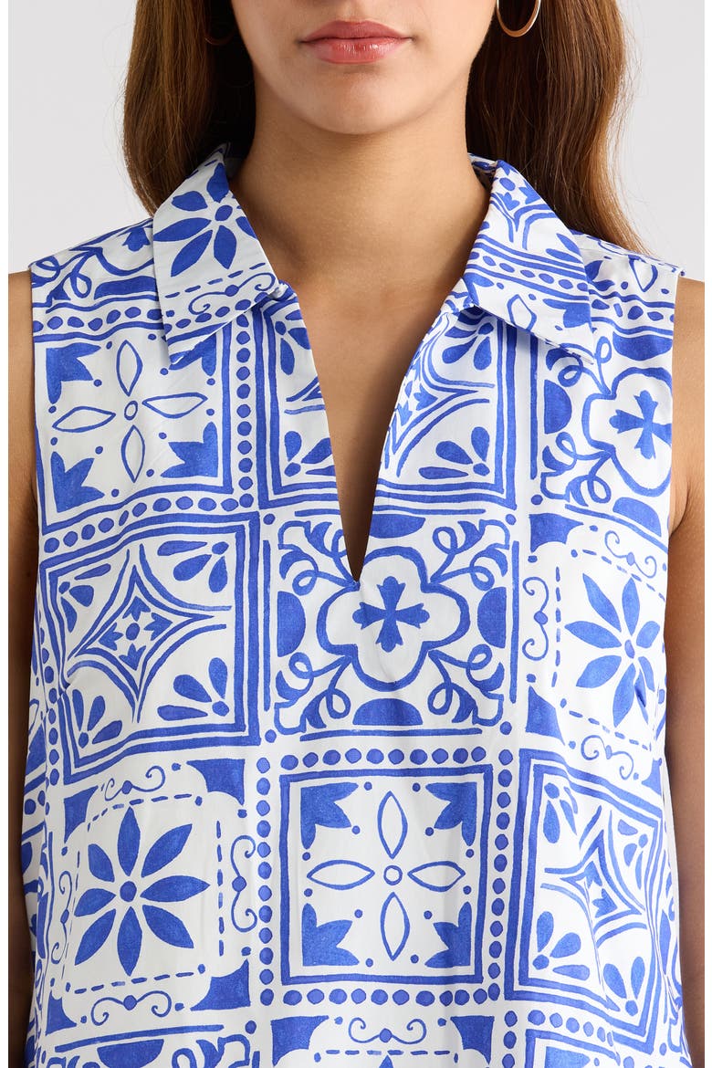 Nala City Lexya Sleeveless Cotton Shift Dress, Alternate, color, WHITE-BLUES-COMBO
