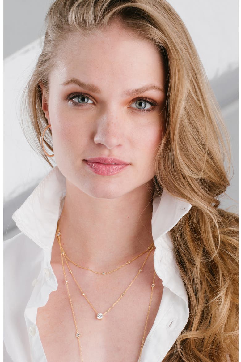 Cubic Zirconia Bezel Station Necklace, Alternate, color, 18KT ROSE GOLD/ CLEAR STONE