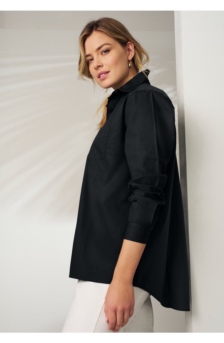 Jessica London Stretch Cotton Oversized Poplin Shirt, Alternate, color, Black