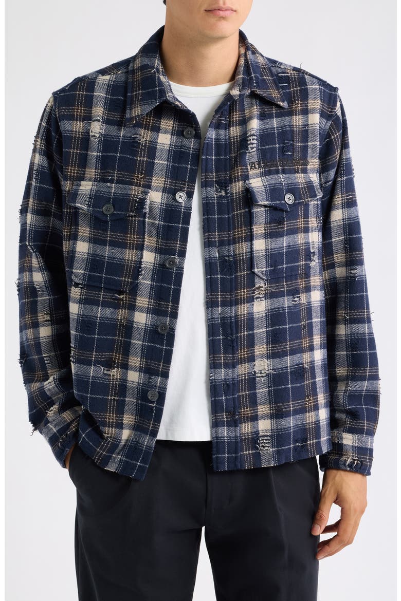 Rei Distressed Plaid Cotton Button-Up Shirt, Main, color, MYSTIC BLUE