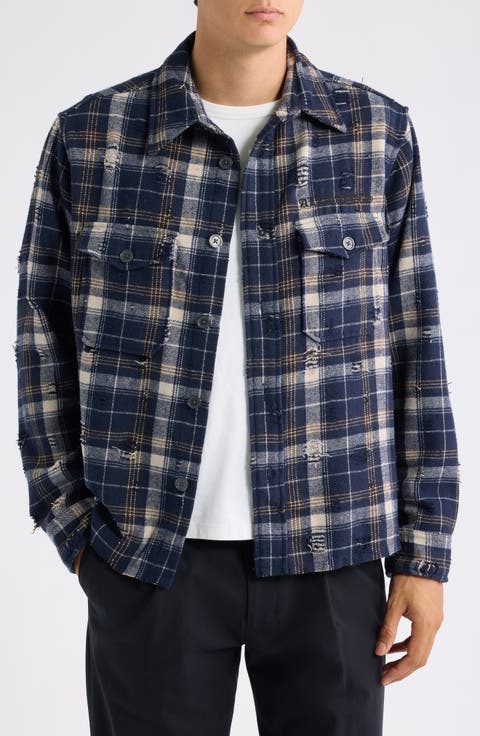 Rei Distressed Plaid Cotton Button-Up Shirt