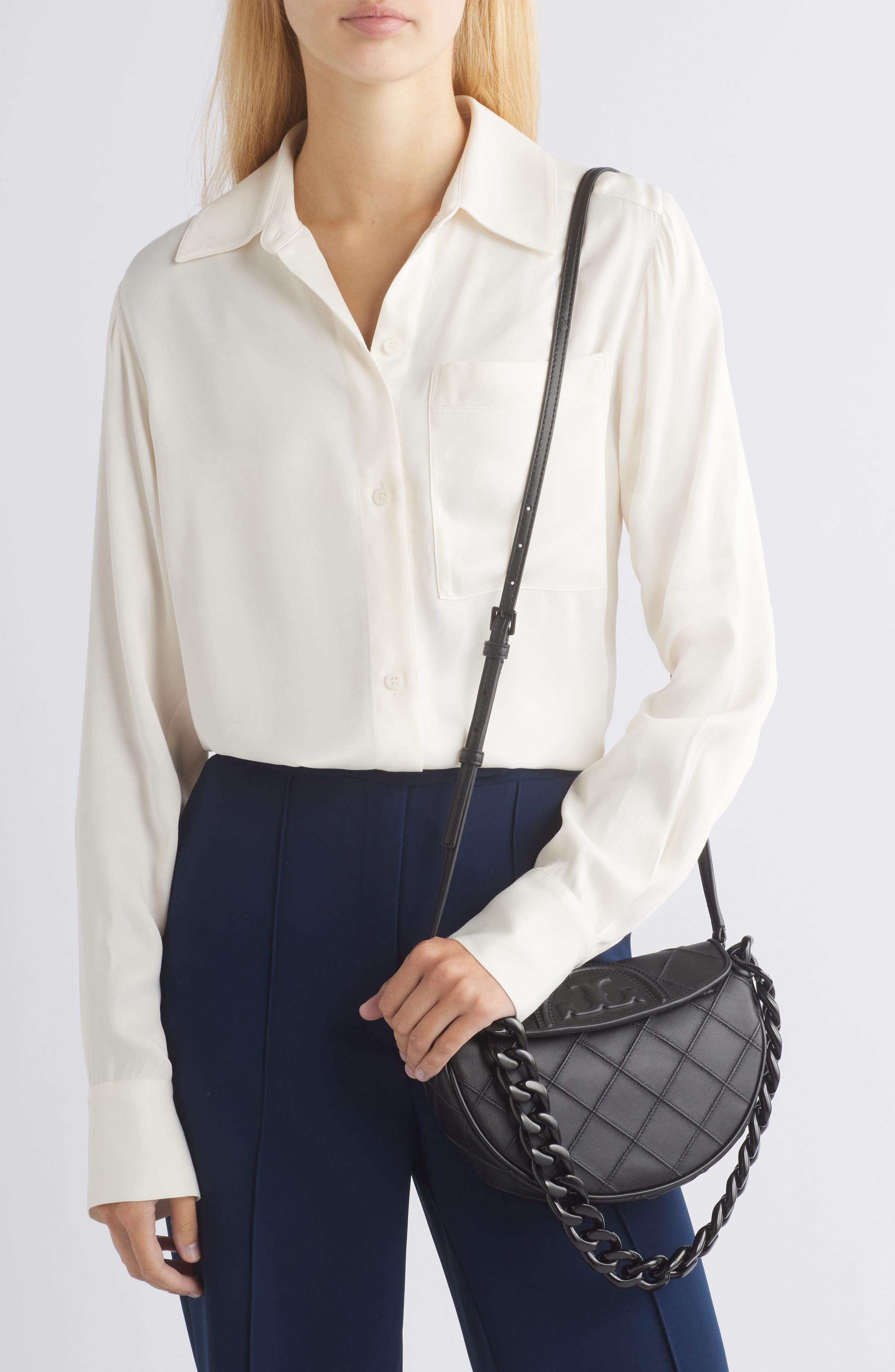 Tory Burch Mini Fleming Soft Crescent Shoulder Bag, Alternate, color, 