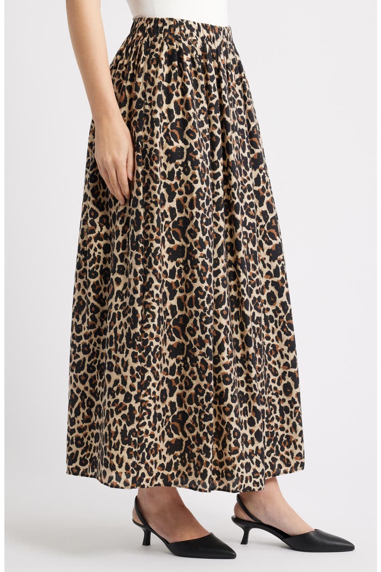Print Pleated Maxi Skirt, Alternate, color, TAN- BLACK SARAH LEOPARD