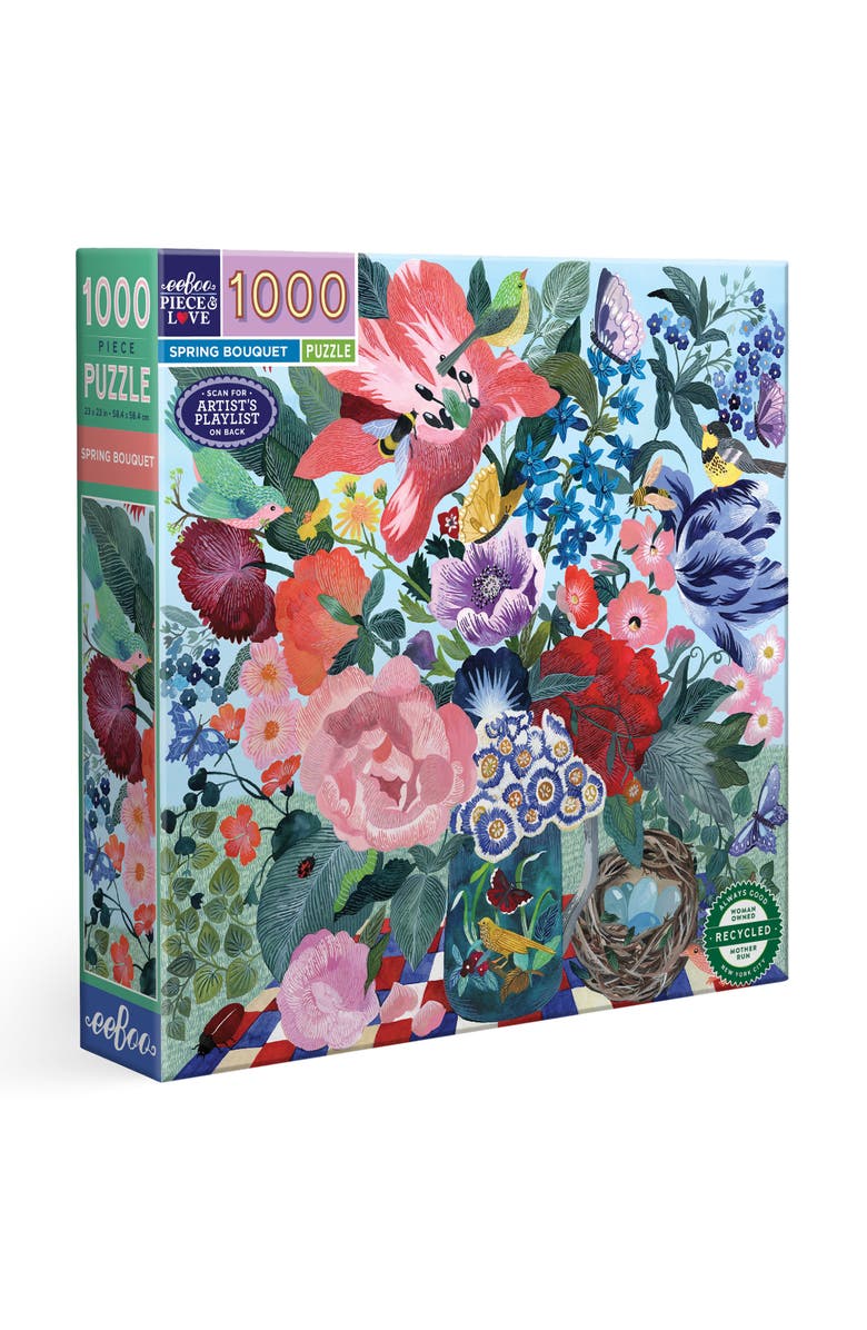 ZZDNU eeBoo Piece & Love Eeboo Piece & Love Spring Bouquet 1000Pc Square Puzzle 23"X23" Jigsaw, Main, color, 