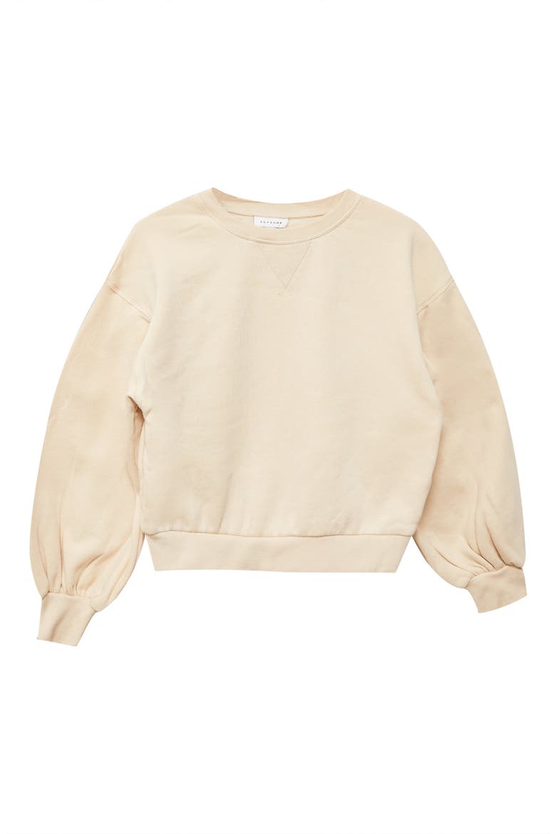 Pleated Sleeve Sweatshirt, Alternate, color, CREAM