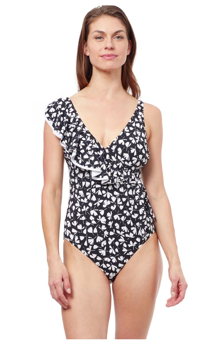 Profile by Gottex Summer Time V-Neck Surplice Ruffle One Piece Swimsuit, Main, color, 