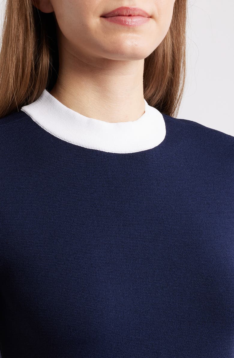 Eliza J Mock Neck Short Sleeve Sweater Dress, Alternate, color, Navy