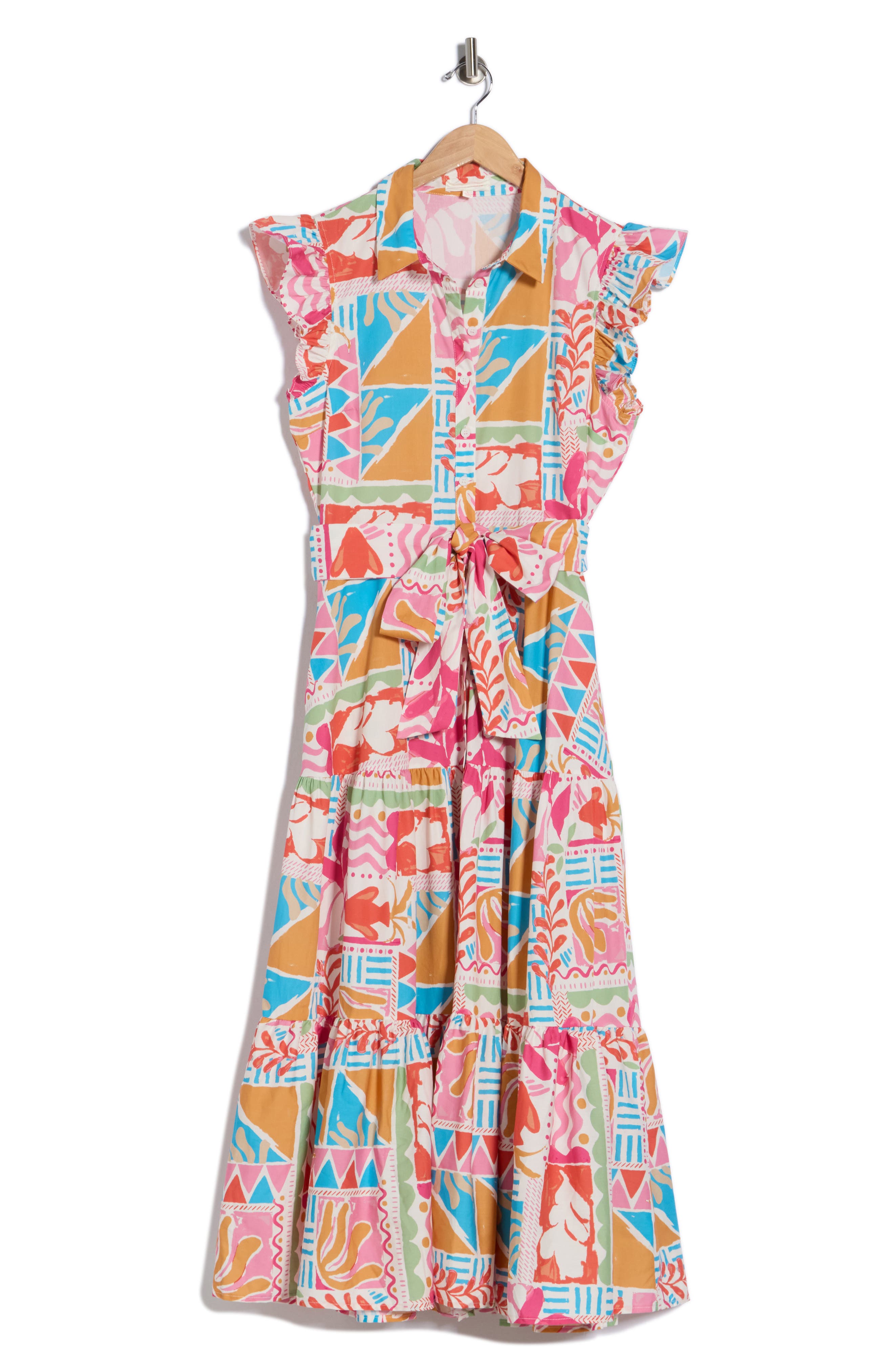 FLYING TOMATO Cap Sleeve Cotton Shirtdress