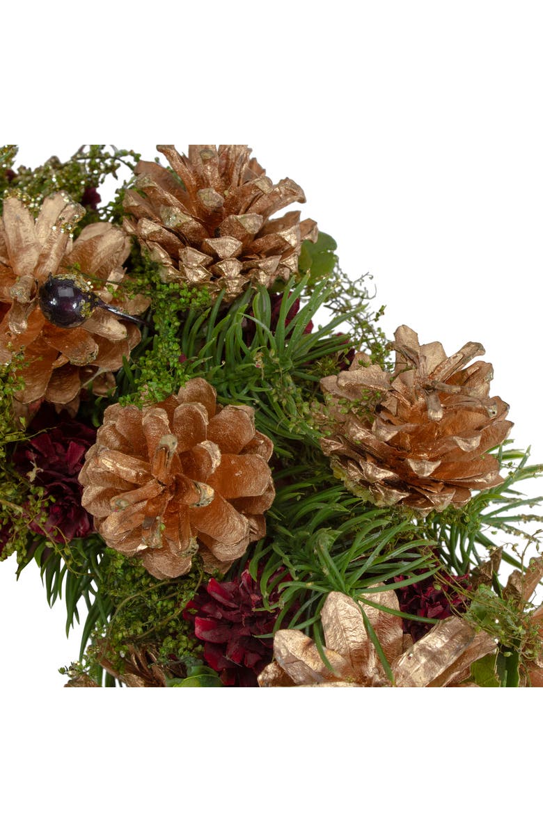 Northlight 12" Green, Gold, and Red Glitter Pinecones Christmas Wreath, Alternate, color, Gold