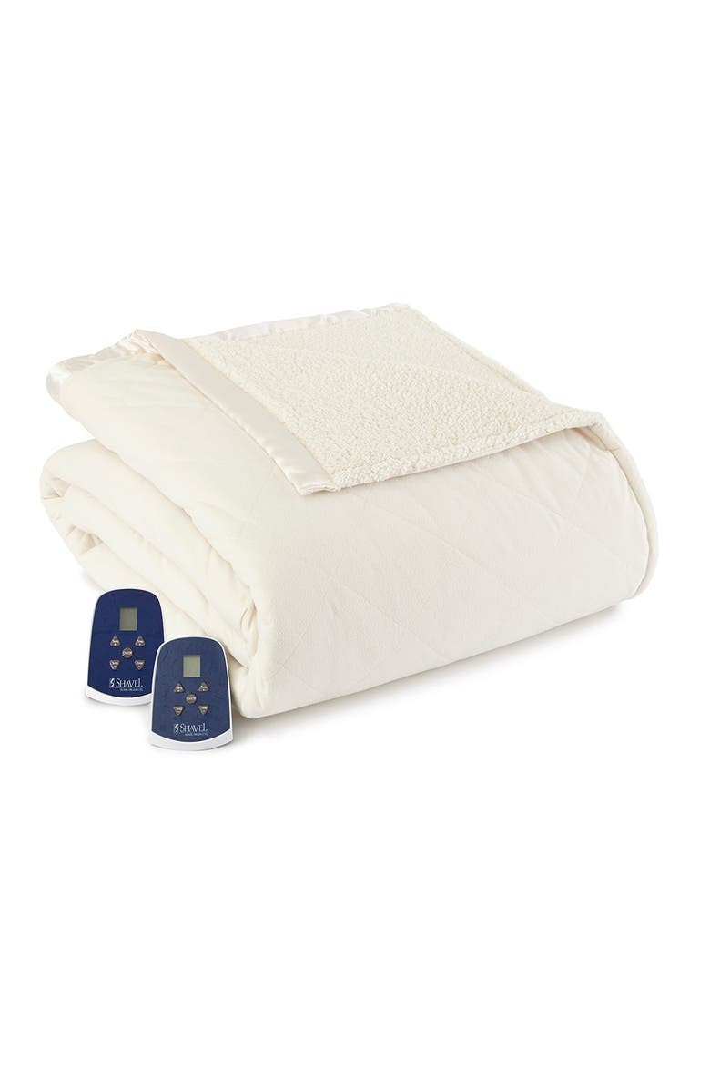 SHAVEL Micro Flannel Reverse to Faux Shearling Electric Heated King Blanket - Ivory, Main, color,