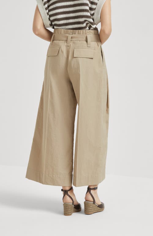 Brunello Cucinelli Pleated Cotton Wide-leg Crop Trousers With Belt In Neutral