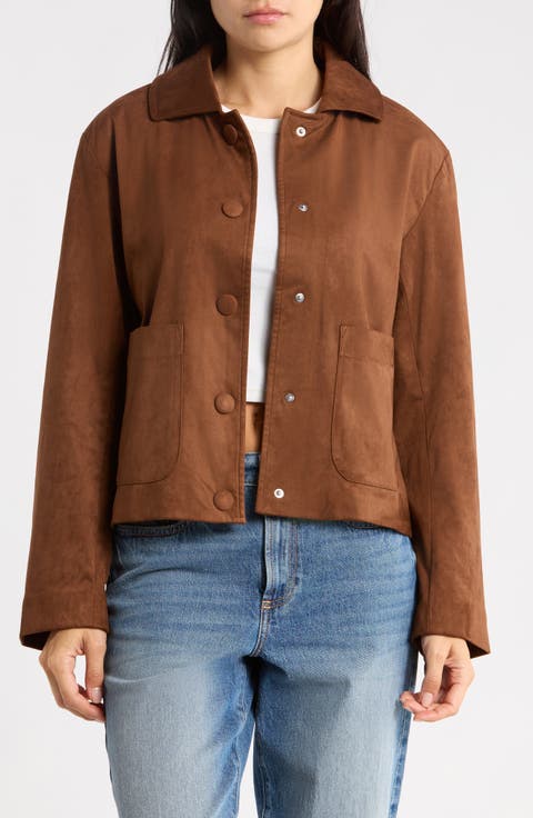 Faux Suede Shirt Jacket