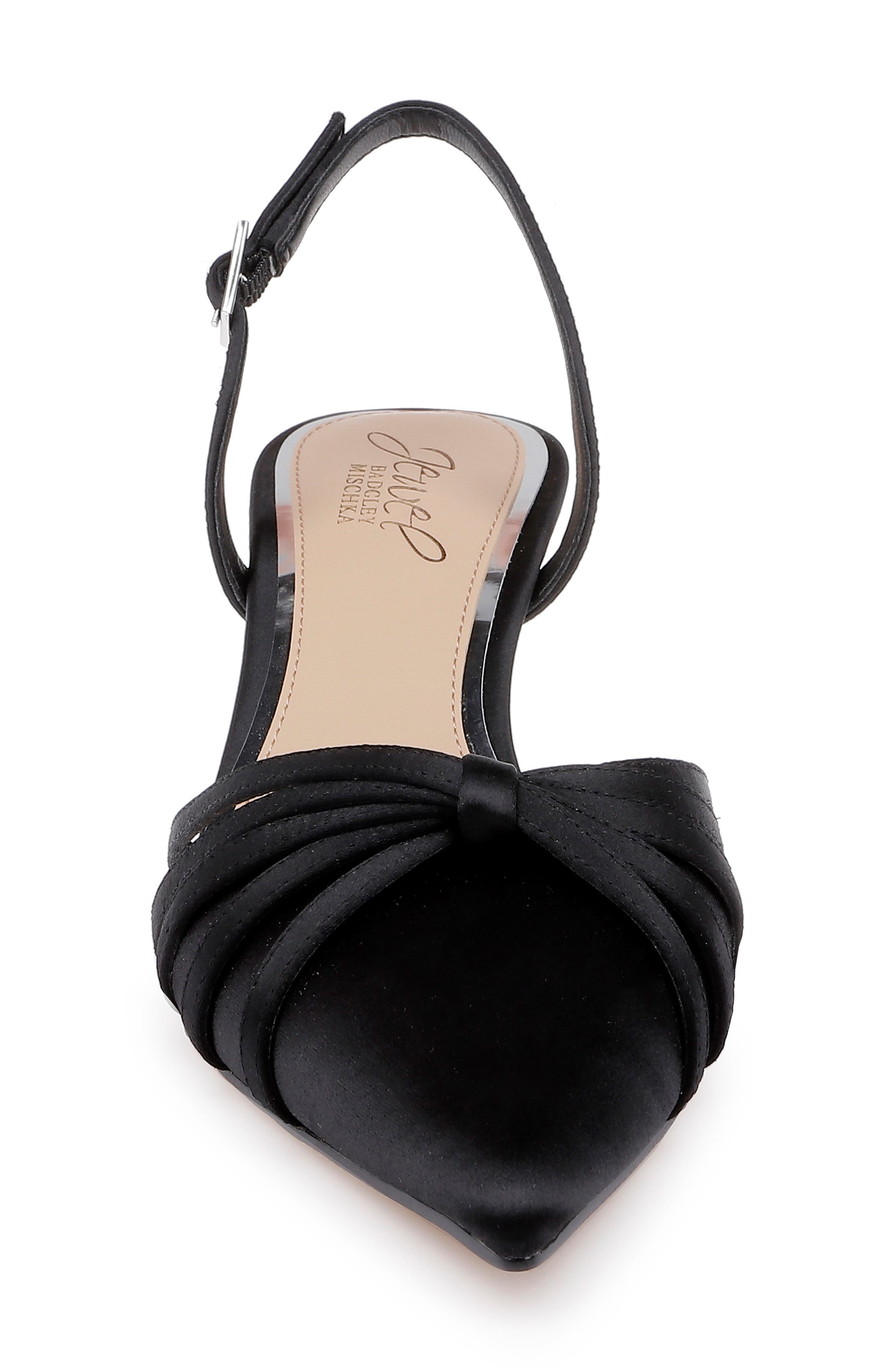 Jewel Badgley Mischka Patricia Slingback Pointed Toe Kitten Heel Pump, Alternate, color, Black Satin