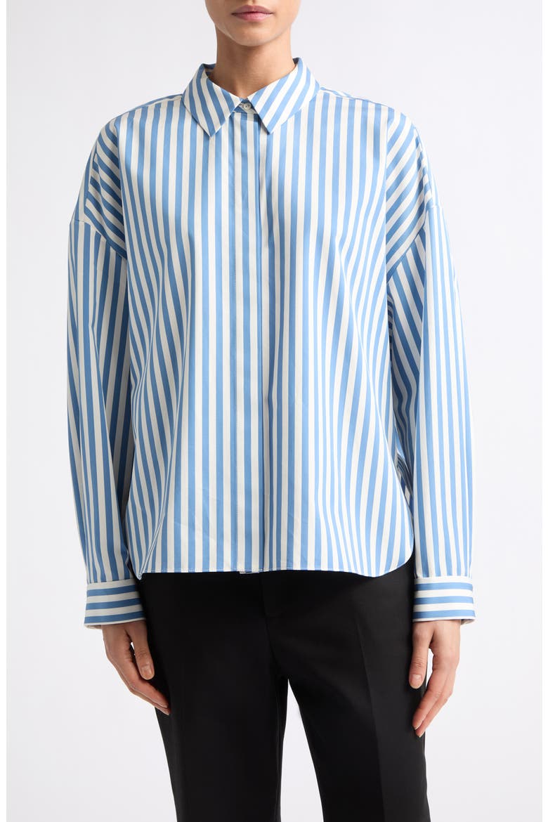 Loren Stripe Cotton Button-Up Shirt, Main, color, SKY STRIPE