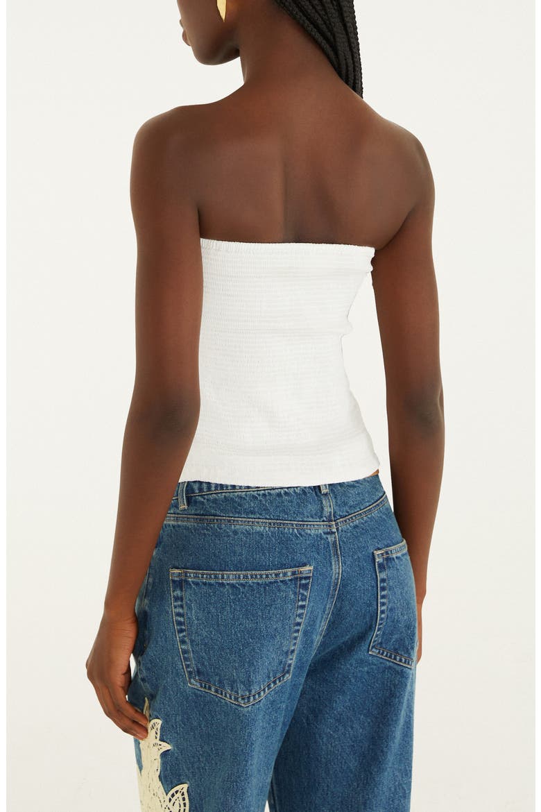 Strapless Smocked Cotton Ruffle Top, Alternate, color, WHITE