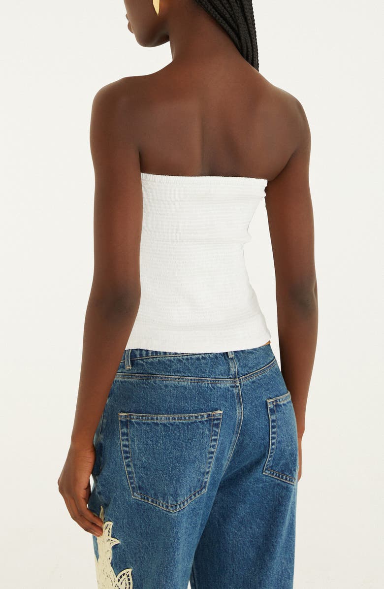 FARM Rio Strapless Smocked Cotton Ruffle Top, Alternate, color, White