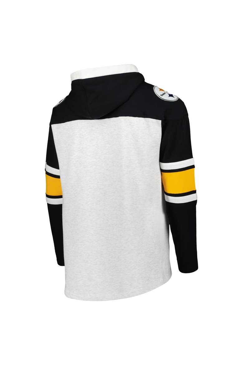 Men's '47 Pittsburgh Steelers Heather Gray Gridiron Lace-Up Pullover Hoodie, Alternate, color, Heather Gray