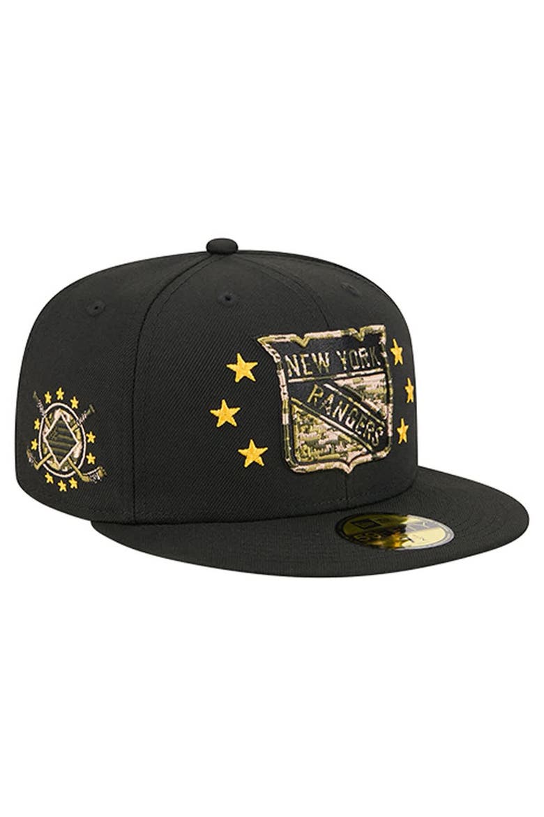 Men's New Era  Black New York Rangers Military Appreciation Digital Camo Stars 59FIFTY Fitted Hat, Main, color, Black